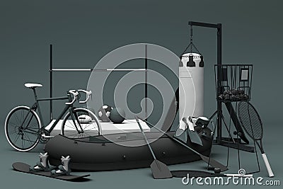 Sport equipments on black background Stock Photo