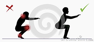 Sport exercise. Physical training squats Vector Illustration