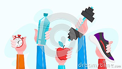 Sport exercise web banner. Time to fitness and workout Vector Illustration