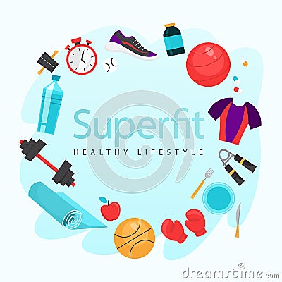 Sport exercise web banner. Time to fitness and workout Vector Illustration