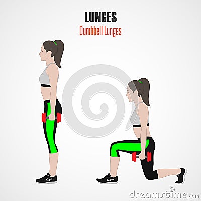 Sport exercises. Exercises with free weight. Classic Lunges. Illustration of an active lifestyle. Stock Photo