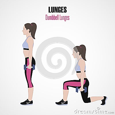 Sport exercises. Exercises with free weight. Classic Lunges. Illustration of an active lifestyle. Stock Photo