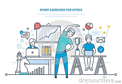 Sport exercises for office. Doing sports, training, healthy lifestyle athlete. Vector Illustration