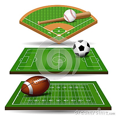 Sport field, ball and design elements. Football, rugby, baseball Vector Illustration