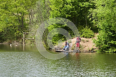 Sport fishing on lake Zlatsko in South Serbia Editorial Stock Photo