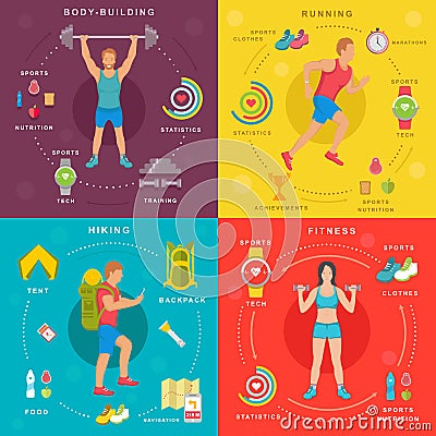 Sport and Fitness Infographic Banners Cartoon Illustration