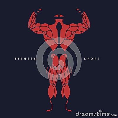 Sport, fitness, muscle, bodybuilder, man, silhouette, Vector Illustration