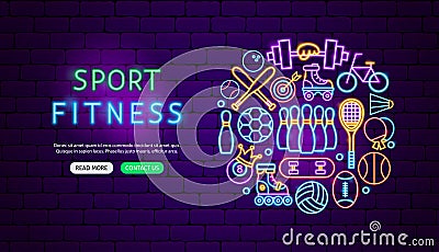 Sport Fitness Neon Banner Design Vector Illustration