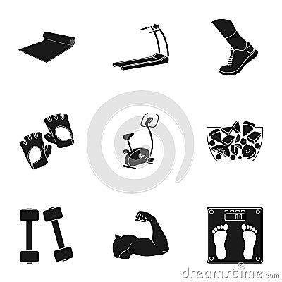 Sport and fitness set icons in black style. Big collection of sport and fitness vector symbol Vector Illustration