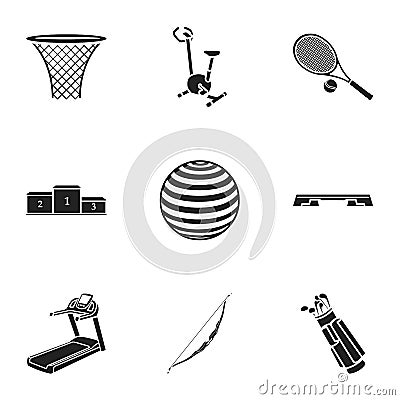 Sport and fitness set icons in black style. Big collection of sport and fitness vector symbol stock illustration Vector Illustration