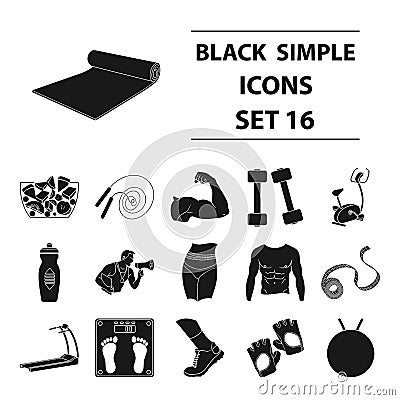 Sport and fitness set icons in black style. Big collection of sport and fitness vector symbol stock illustration Vector Illustration