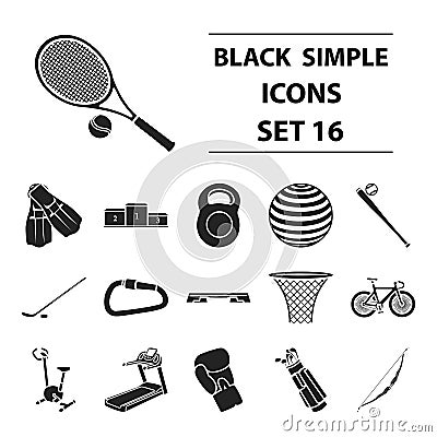 Sport and fitness set icons in black style. Big collection of sport and fitness vector symbol stock illustration Vector Illustration