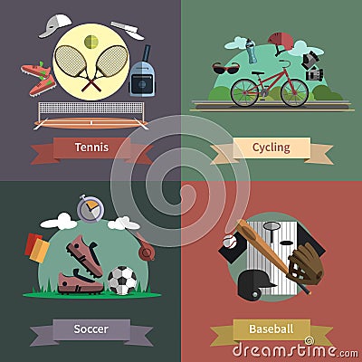 Sport 4 flat icons composition banner Vector Illustration