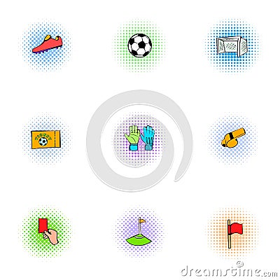 Sport football icons set, pop-art style Vector Illustration