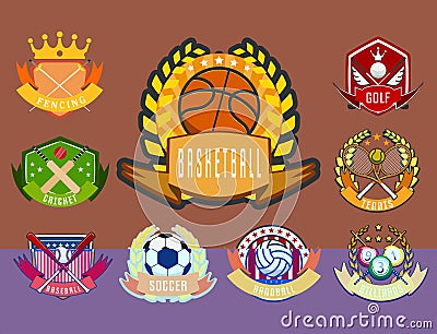 Sport game vector team logo play tournament label champion emblem league competition symbol athletic championship club Vector Illustration