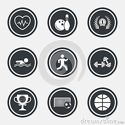 Sport games, fitness icon. Football, basketball. Vector Illustration