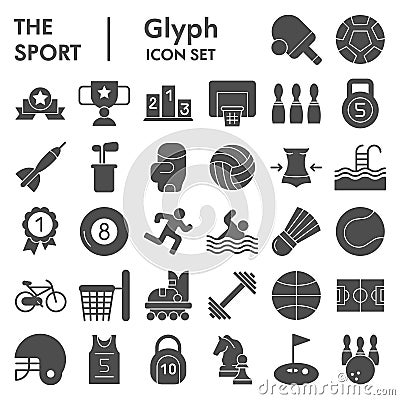 Sport glyph icon set, sport equipment symbols collection, vector sketches, logo illustrations, game signs solid Vector Illustration