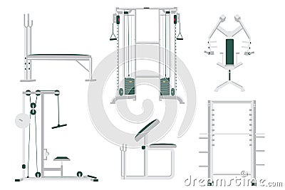 Sport Gym Club Equipment Set Isolated on White Vector Illustration