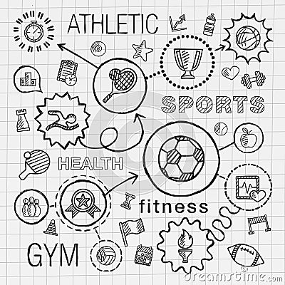 Sport hand draw integrated icons set. Vector sketch Vector Illustration