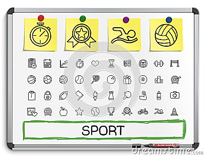 Sport hand drawing line icons. Vector Illustration