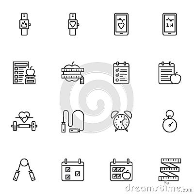 Sport and health line icons set Vector Illustration