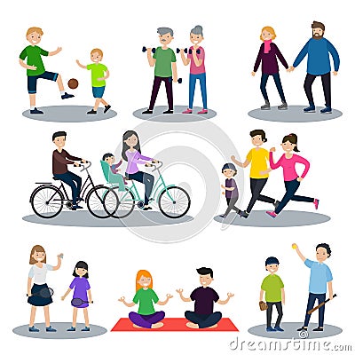 Sport And Healthy Family Set Vector Illustration