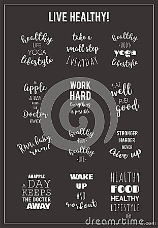 Sport and healthy lifestyle motivation quotes. Vector Illustration