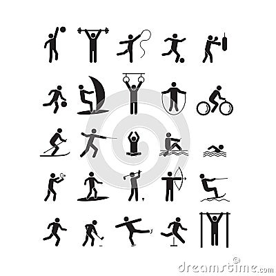 Sport Icon Playing People Black Set. Vector Vector Illustration