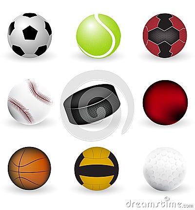 Sport icons, balls and puck on a white background Vector Illustration