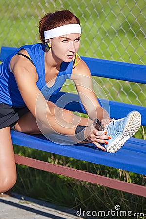 Sport Ideas. Portrait of Concentrated Caucasian Sportswoman Stock Photo
