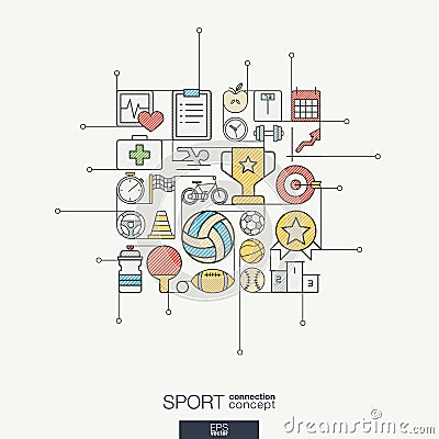 Sport integrated thin line symbols. Modern color vector concept Vector Illustration