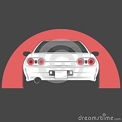 Sport japan car. Car sketch. Back view. Vector Illustration