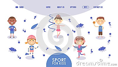 Sport for kids, happy active children, hobby section website vector illustration Vector Illustration