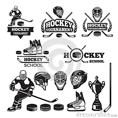 Sport labels for hockey team. Vector badges set Vector Illustration