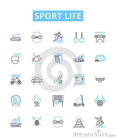 Sport life vector line icons set. sports, life, soccer, basketball, football, hockey, baseball illustration outline Vector Illustration