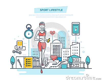 Sport lifestyle concept. Fitness classes, healthy lifestyle, active sport, yoga. Vector Illustration