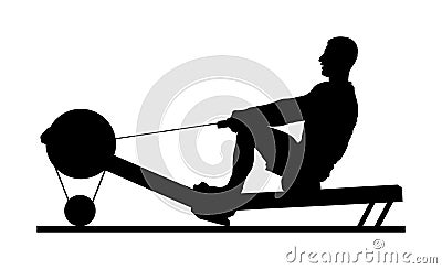 Sport man doing Seated Cable Row in gym silhouette illustration. Low cable pulley row seated. Fitness instructor. Cartoon Illustration