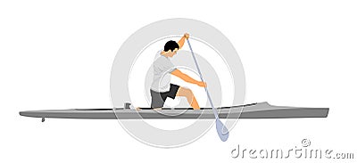 Sport man kayaking vector illustration isolated on white background. Canoe or kayak vector. Sportsmen during sprint race rafting. Vector Illustration
