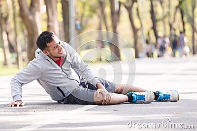 Sport man knee injury Stock Photo