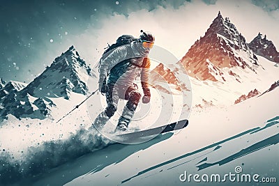 Sport man skiing on snow mountain in winter . Active and extreme sport . Stock Photo
