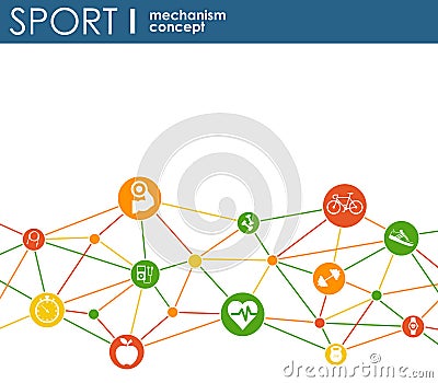 Sport mechanism concept. Football, basketball, volleyball, ball concepts. Abstract background with connected objects Vector Illustration