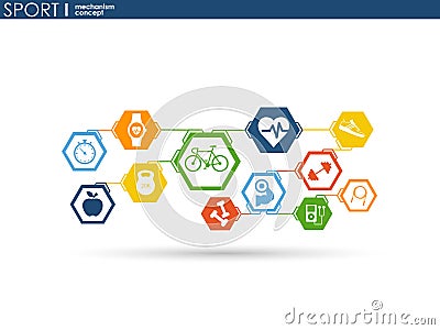 Sport mechanism concept. Football, basketball, volleyball, ball concepts. Abstract background with connected objects Vector Illustration