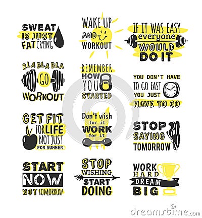 Sport motivation phrases vector. Vector Illustration