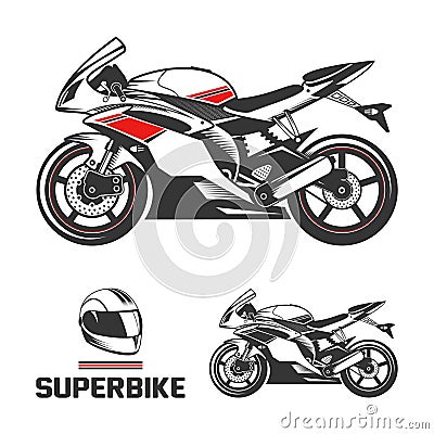Sport Motorcycle with Helmet. Vector Illustration