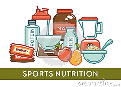 Sport nutrition gaining weight protein and organic products Vector Illustration