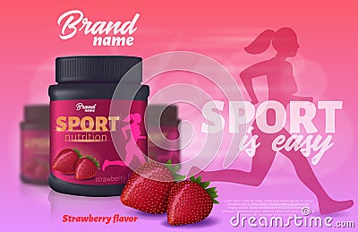 Sport Nutrition Strawberry Flavour, Protein Whey Stock Photo