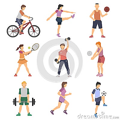 Sport People Flat Icons Set Vector Illustration