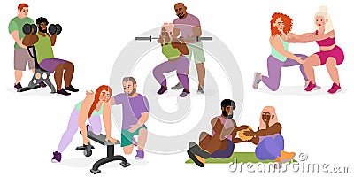 People training exercising with a personal trainer Vector Illustration