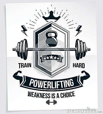 Sport popularization inspirational poster composed with barbell Vector Illustration