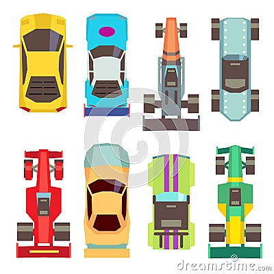 Sport race cars top view flat vector icons Vector Illustration